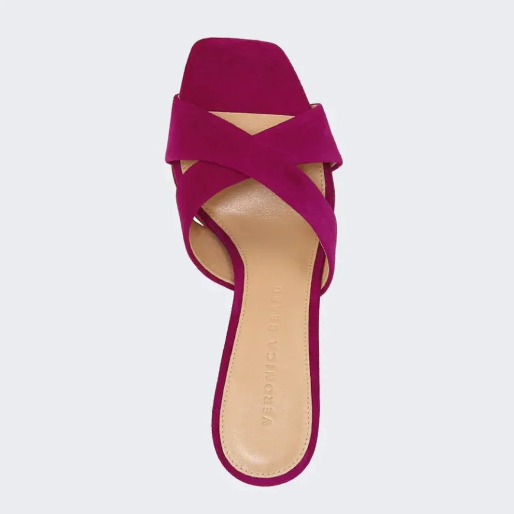 Veronica Beard Alsea Raspberry Pink Suede Mule Heels Square Toe Sandals Sz 8.5